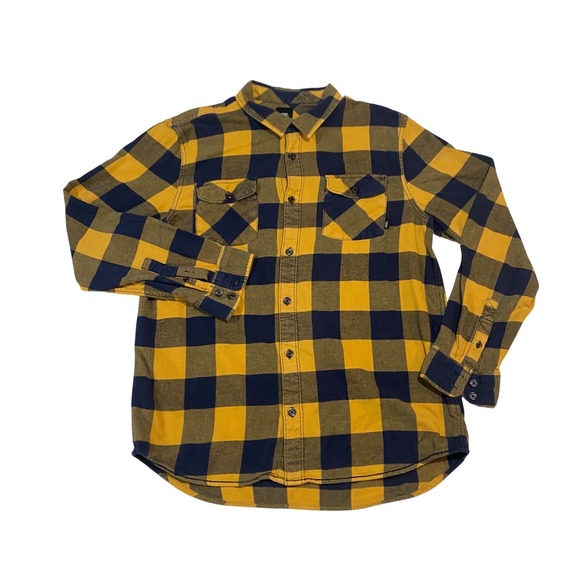 Vans Mens Buffalo Plaid Flannel Shirt Yellow Navy Blue Classic Fit VN0A38RZ L - Picture 1 of 7